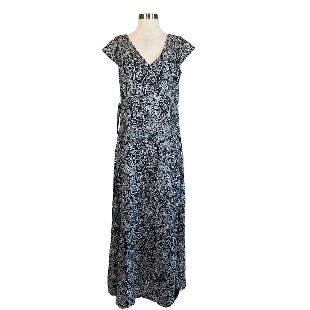 JS Collections Embroidered Lace Short Sleeve Evening Gown Blue Size 6 Dress - Picture 2 of 10